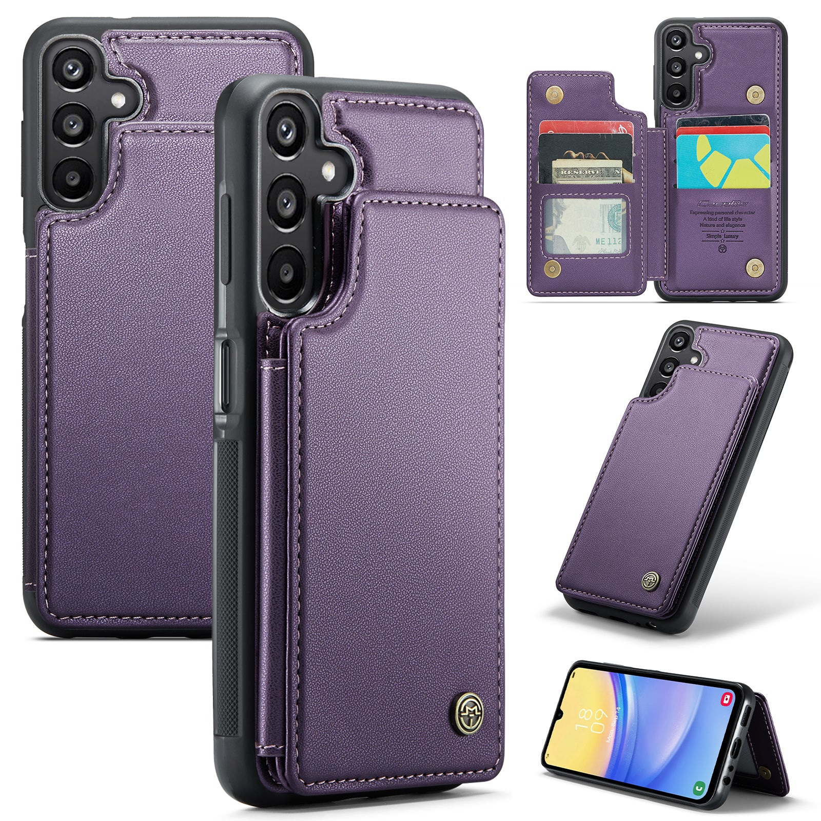 For Samsung Galaxy A16 5G / A16 4G Case CASEME C22 Series Leather+TPU Cover RFID Blocking 5 Card Slots - Purple For Samsung Galaxy A16 5G / A16 4G Case CASEME C22 Series Leather+TPU Cover RFID Blocking 5 Card Slots - Purple